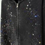 Rhinestones acid wash hoodie